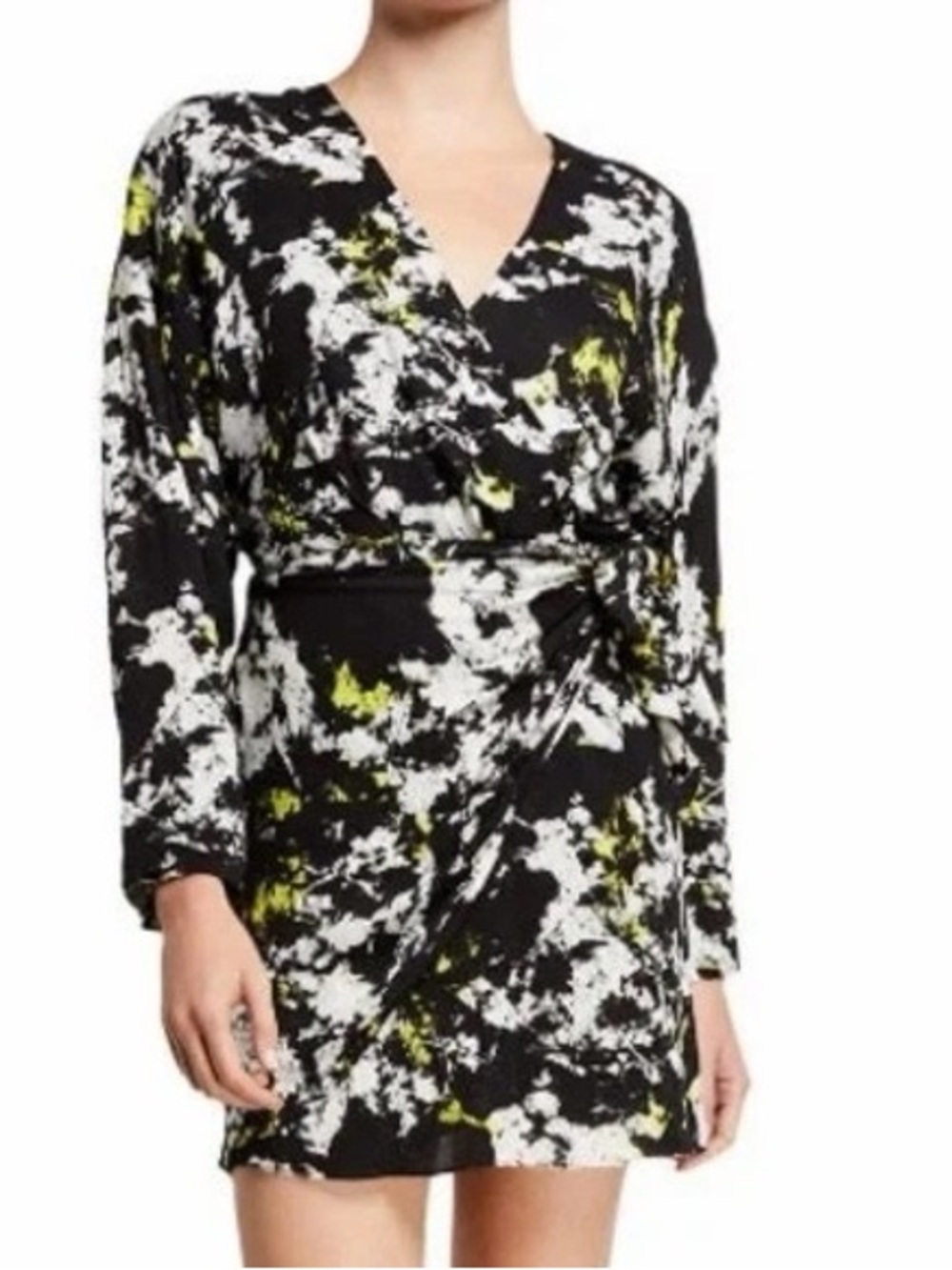 Alice + Olivia Black White & Yellow Wrap Dress
